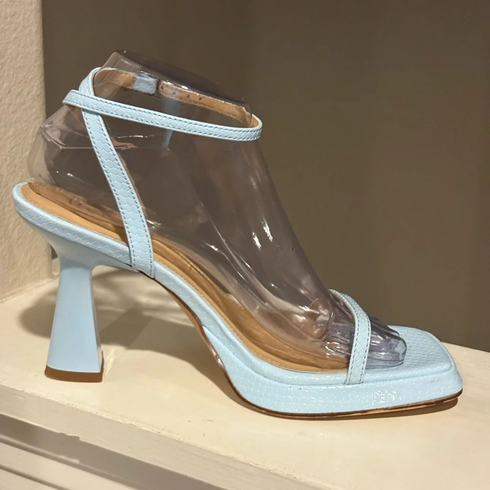 Reitoye Blue Ankle Strap Platform Heeled Square Toe Chunky High Heels Size 8 - Picture 6 of 12